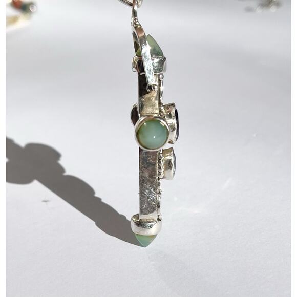 Nicky Butler-Style .925 Silver & Semi-Precious Gemstone Large Cross Pendant 3” - Picture 5 of 7